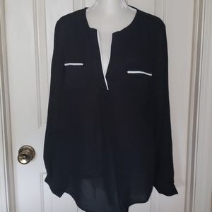 Tobi Black and White Semi-sheer Blouse